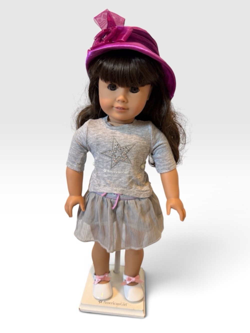 Vintage Pleasant Company Samantha Parkington Doll 18"Grey Star Outfit Pink HatPC
